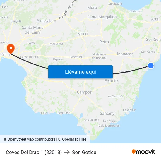 Coves Del Drac 1 (33018) to Son Gotleu map