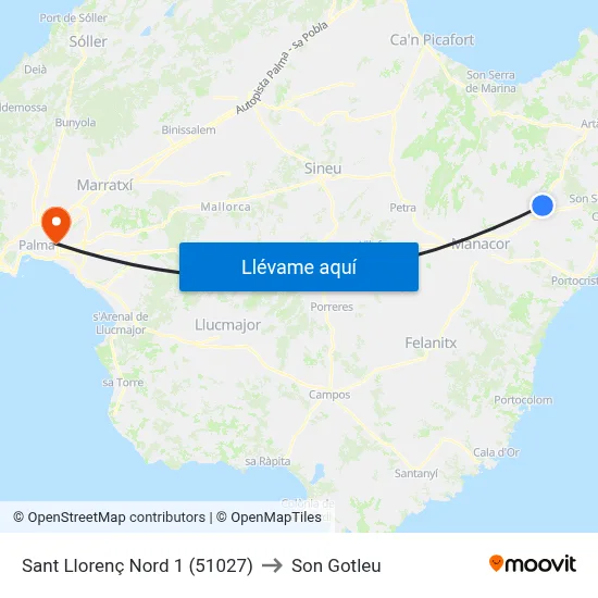Sant Llorenç Nord 1 (51027) to Son Gotleu map
