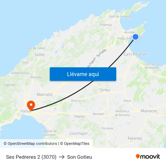 Ses Pedreres 2 (3070) to Son Gotleu map