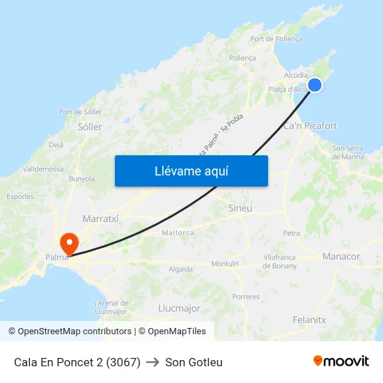 Cala En Poncet 2 (3067) to Son Gotleu map