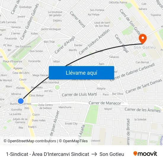 1-Sindicat - Àrea D'Intercanvi Sindicat to Son Gotleu map