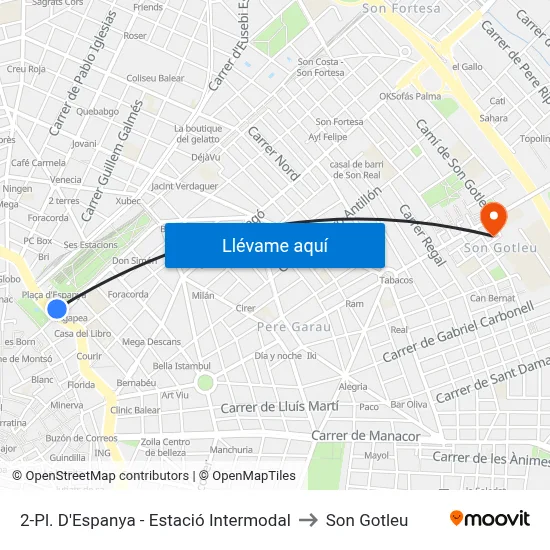 2-Pl. D'Espanya - Estació Intermodal to Son Gotleu map