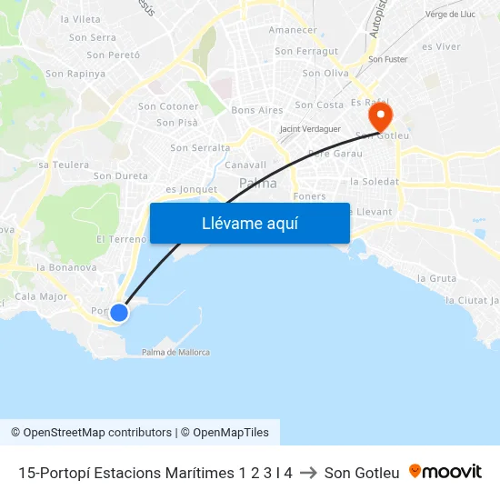 15-Portopí Estacions Marítimes 1  2  3 I 4 to Son Gotleu map
