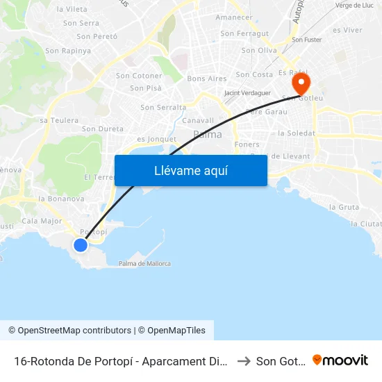 16-Rotonda De Portopí - Aparcament Dissuasiu to Son Gotleu map