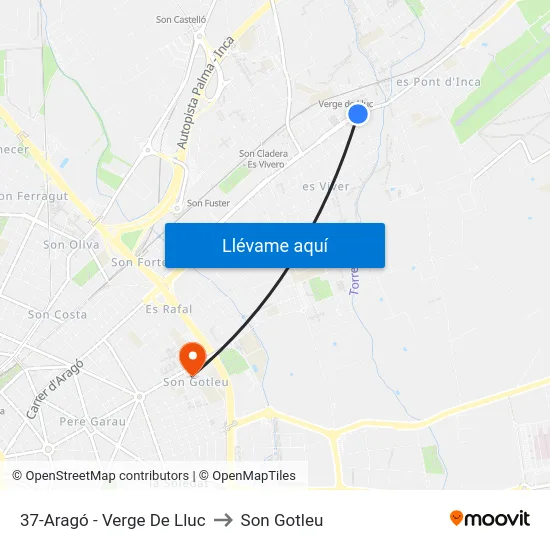 37-Aragó - Verge De Lluc to Son Gotleu map