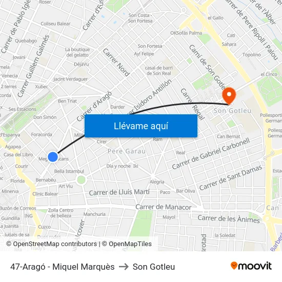 47-Aragó - Miquel Marquès to Son Gotleu map