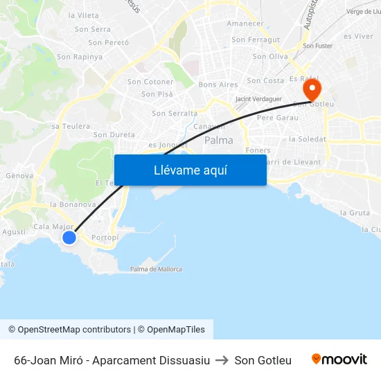 66-Joan Miró - Aparcament Dissuasiu to Son Gotleu map