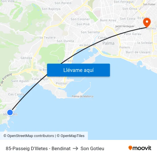 85-Passeig D'Illetes - Bendinat to Son Gotleu map