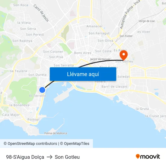 98-S'Aigua Dolça to Son Gotleu map