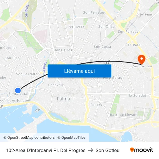 102-Àrea D'Intercanvi Pl. Del Progrés to Son Gotleu map