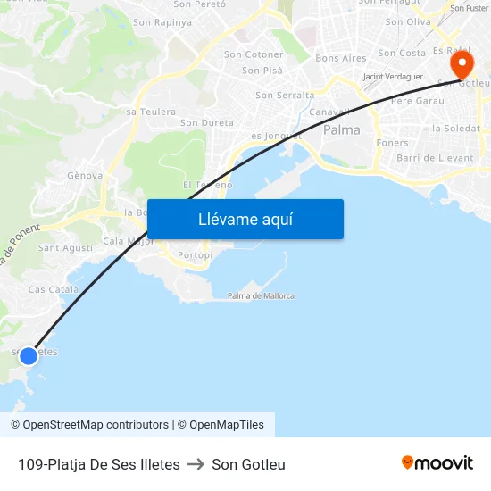 109-Platja De Ses Illetes to Son Gotleu map