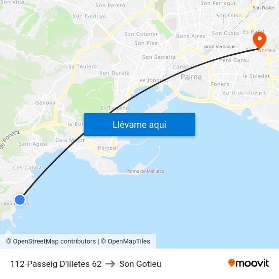 112-Passeig D'Illetes  62 to Son Gotleu map