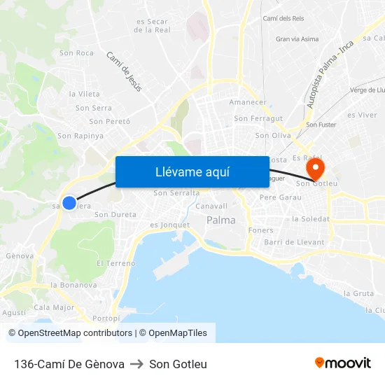 136-Camí De Gènova to Son Gotleu map