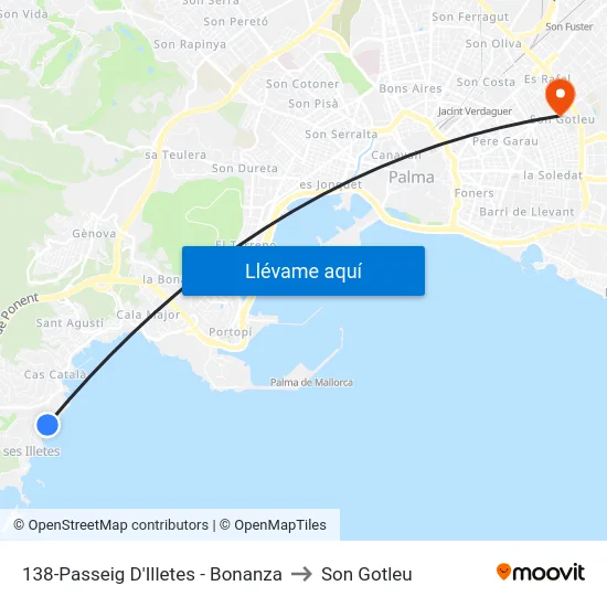 138-Passeig D'Illetes - Bonanza to Son Gotleu map