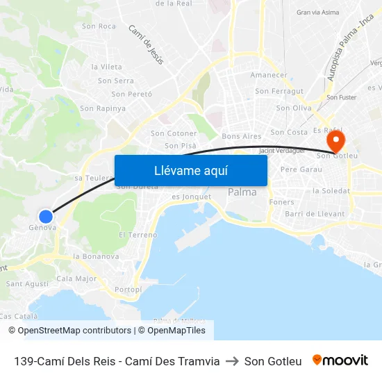 139-Camí Dels Reis - Camí Des Tramvia to Son Gotleu map