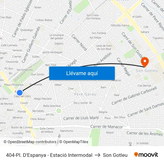 404-Pl. D'Espanya - Estació Intermodal to Son Gotleu map