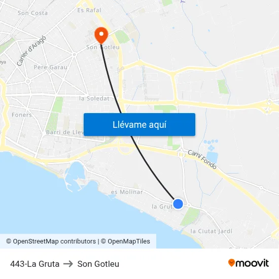 443-La Gruta to Son Gotleu map