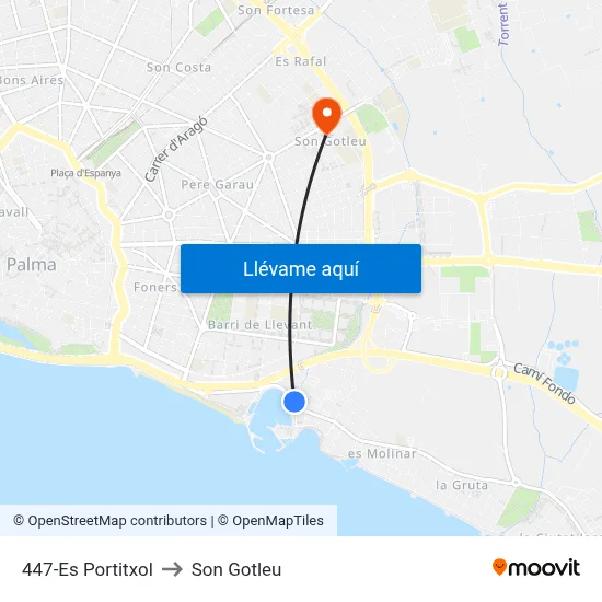 447-Es Portitxol to Son Gotleu map