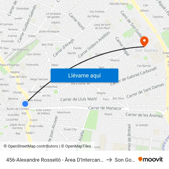 456-Alexandre Rosselló - Àrea D'Intercanvi Sindicat to Son Gotleu map