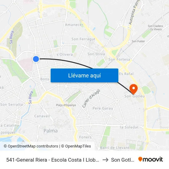 541-General Riera - Escola Costa I Llobera to Son Gotleu map