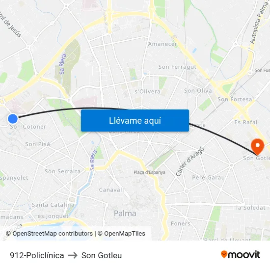 912-Policlínica to Son Gotleu map