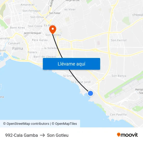 992-Cala Gamba to Son Gotleu map
