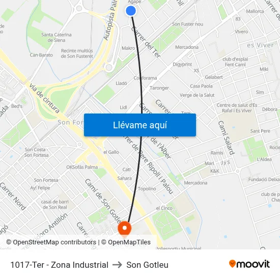 1017-Ter - Zona Industrial to Son Gotleu map