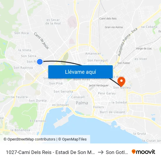 1027-Camí Dels Reis - Estadi De Son Moix to Son Gotleu map