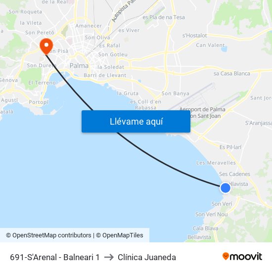 691-S'Arenal - Balneari 1 to Clínica Juaneda map