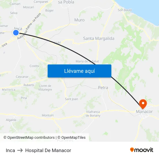 Inca to Hospital De Manacor map