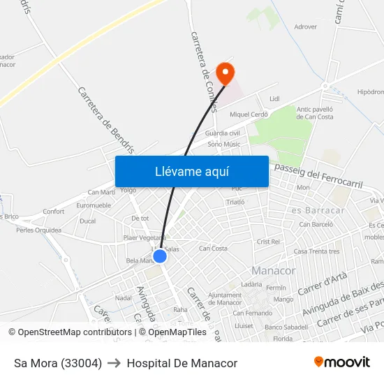Sa Mora (33004) to Hospital De Manacor map