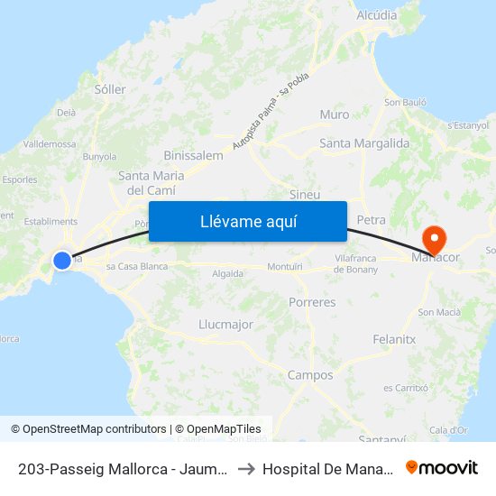 203-Passeig Mallorca - Jaume III to Hospital De Manacor map