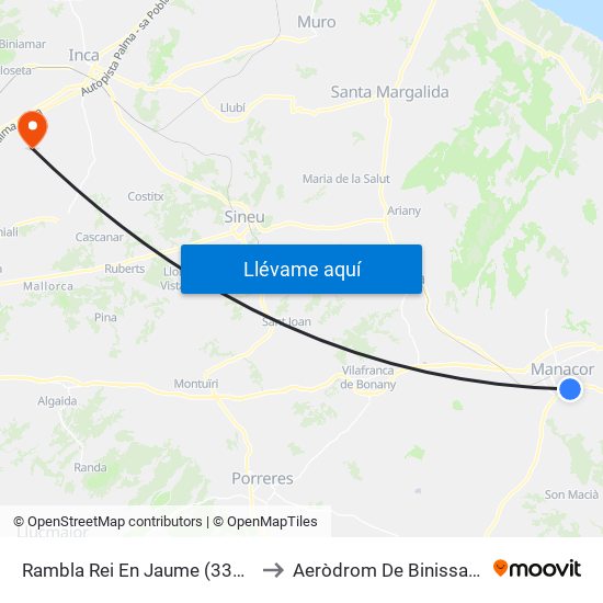 Rambla Rei En Jaume (33008) to Aeròdrom De Binissalem map