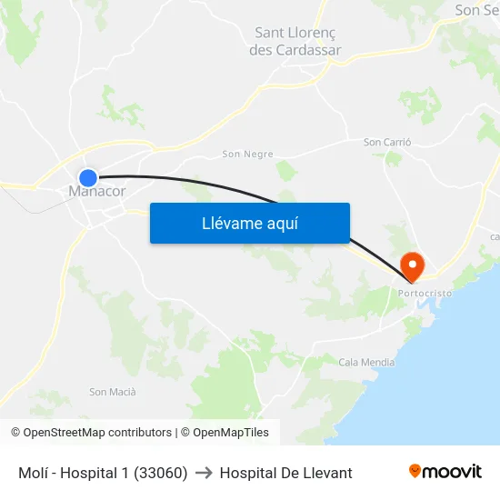 Molí - Hospital 1 (33060) to Hospital De Llevant map