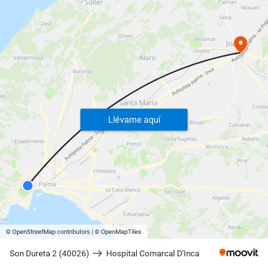 Son Dureta 2 (40026) to Hospital Comarcal D'Inca map