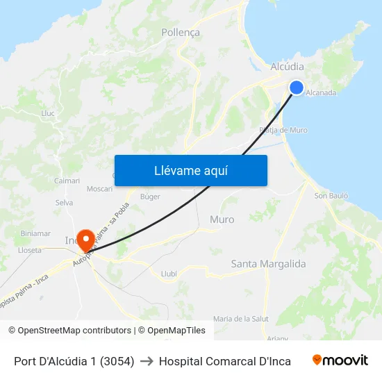 Port D'Alcúdia 1 (3054) to Hospital Comarcal D'Inca map