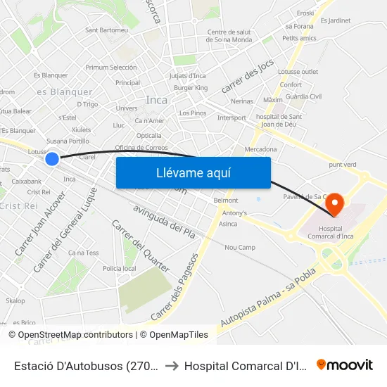 Estació D'Autobusos (27001) to Hospital Comarcal D'Inca map