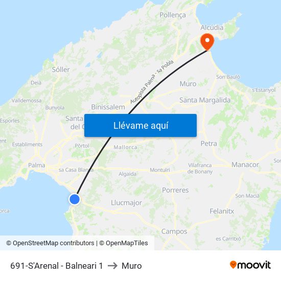 691-S'Arenal - Balneari 1 to Muro map