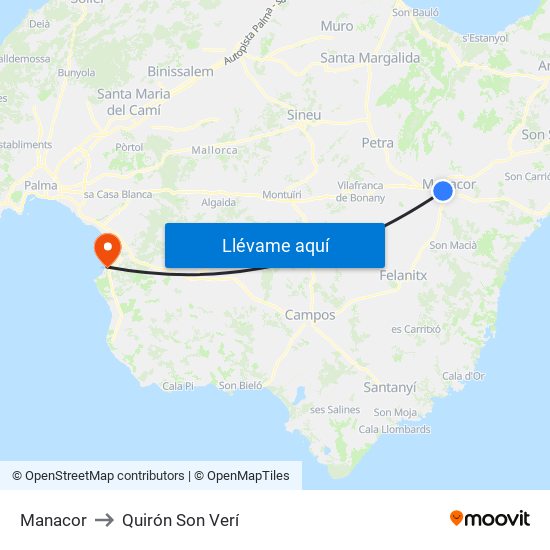 Manacor to Quirón Son Verí map