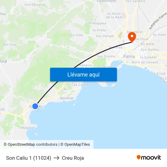 Son Caliu 1 (11024) to Creu Roja map