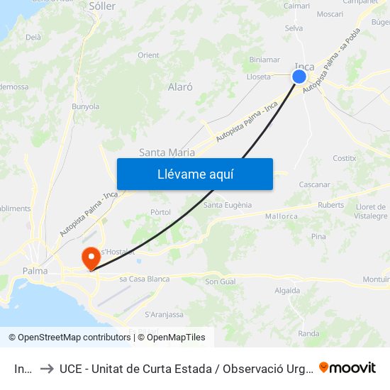 Inca to UCE - Unitat de Curta Estada / Observació Urgències map