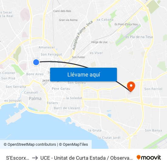 S'Escorxador to UCE - Unitat de Curta Estada / Observació Urgències map