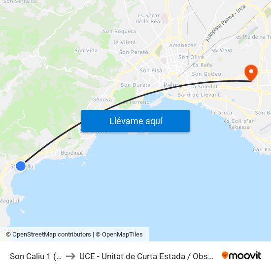 Son Caliu 1 (11024) to UCE - Unitat de Curta Estada / Observació Urgències map