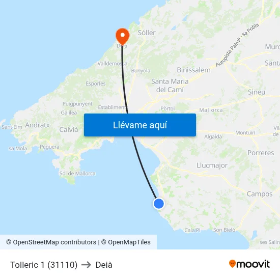 Tolleric 1 (31110) to Deià map