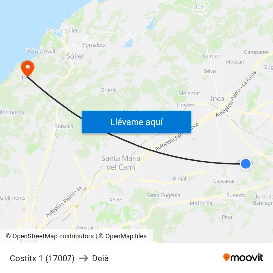 Costitx 1 (17007) to Deià map
