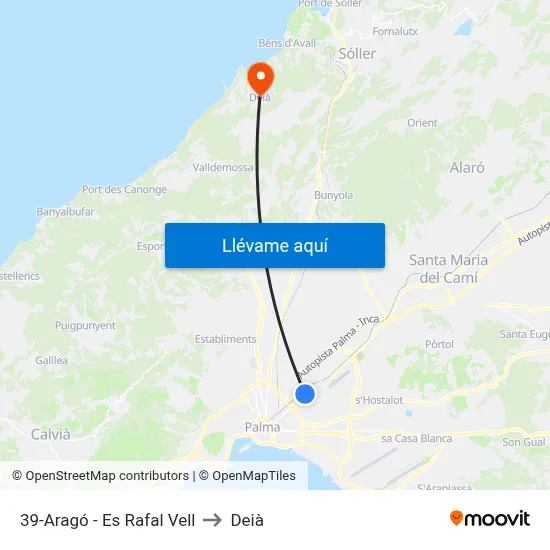 39-Aragó - Es Rafal Vell to Deià map