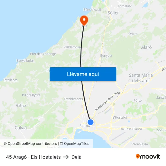 45-Aragó - Els Hostalets to Deià map