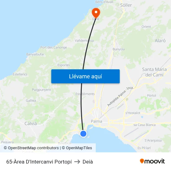65-Àrea D'Intercanvi Portopí to Deià map