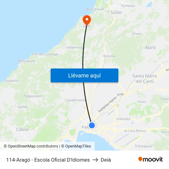 114-Aragó - Escola Oficial D'Idiomes to Deià map