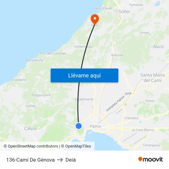 136-Camí De Gènova to Deià map